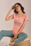 Sweet Moon Knit Cotton Pyjama Set - Grey Lightpeach — thumbnail 5